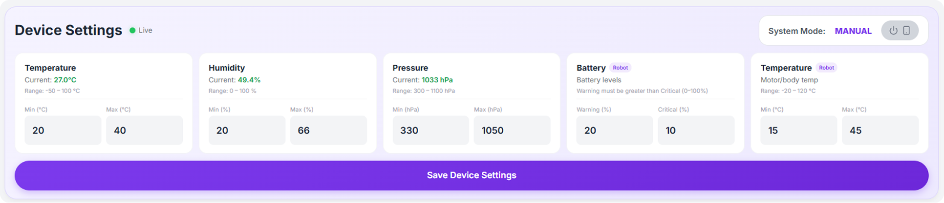 Device Settings Panel